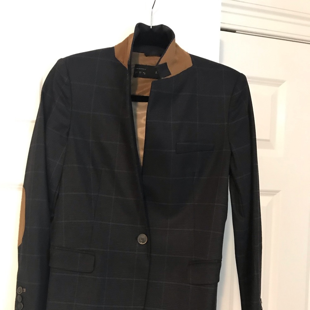 Zara plaid elbow patch blazer